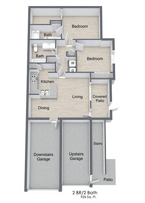 Floor plan for 2 beds, 2 baths, 925 sqft